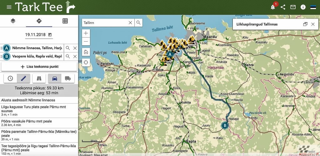 Plaan on lisada Tark Tee rakendusse ilmaradari kiht ja põhimaanteede ümbersõitude operatiivinfo tark tee