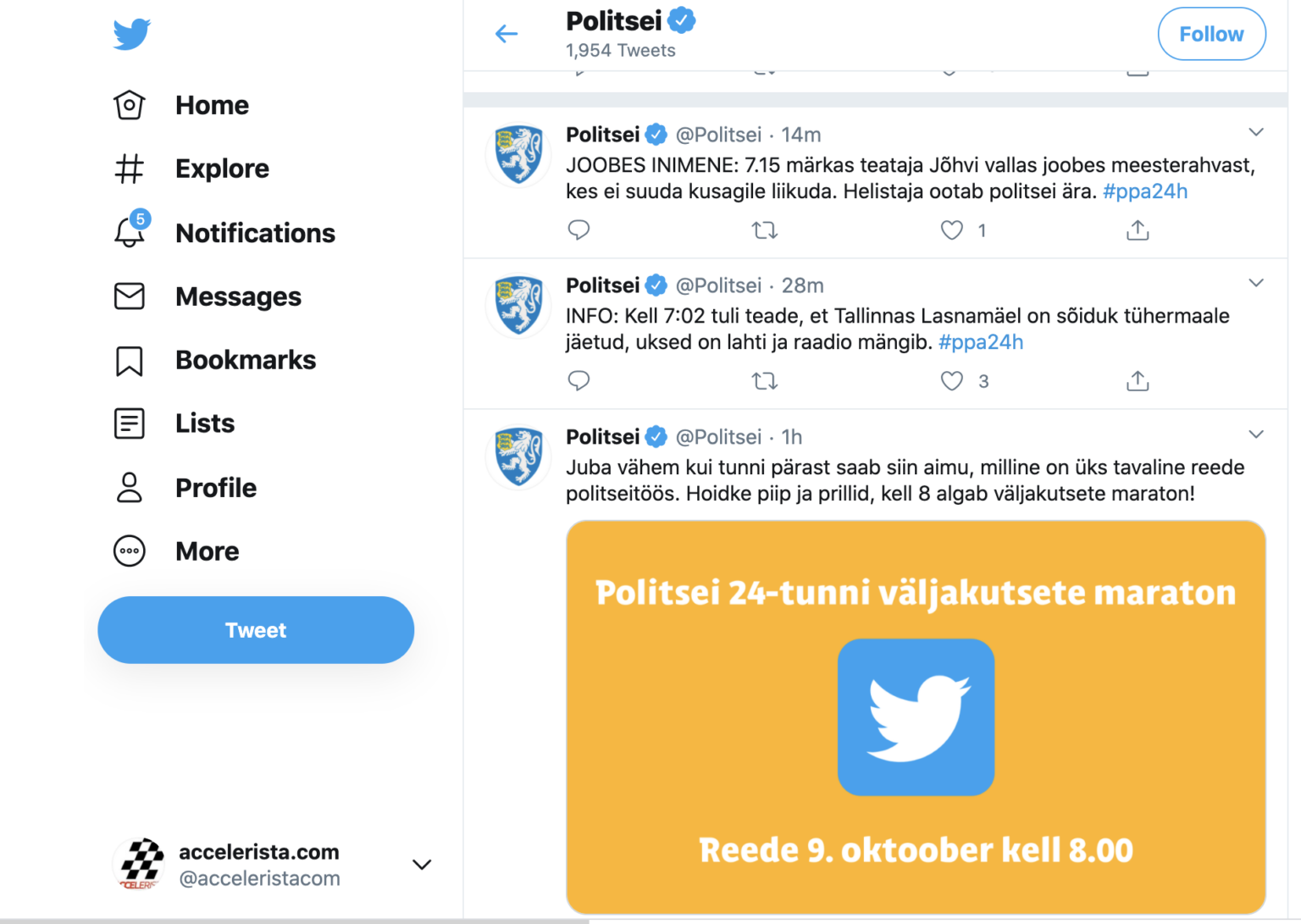 Politsei teeb reedel Twitteris 24-tunni säutsumaratoni säutsumaratoni