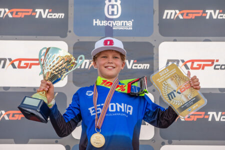 Lucas Leok tuli 65cc klassi maailma karikavõitjaks Lucas Leok poodiumil